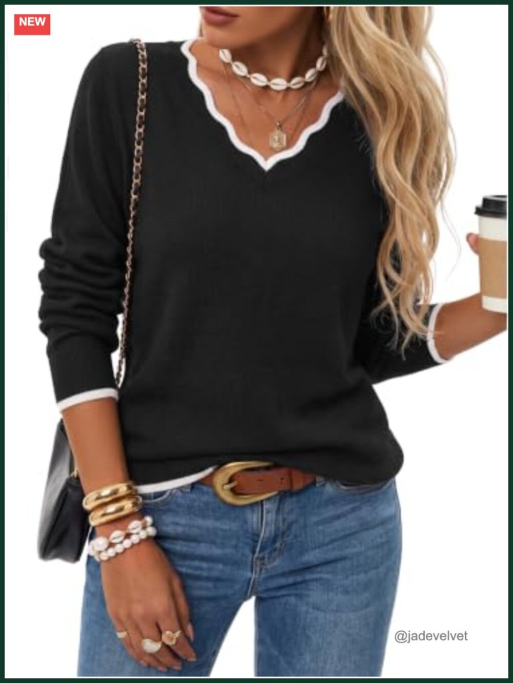 Women's V-Neck Cotton Sweater Pullover Long Sleeve Knit Top Fall Casual